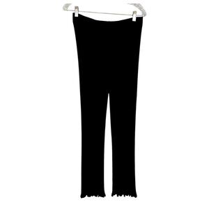 Carlisle Collection Womens Black Ribbed Knit Pants Lettuce Hem Cropped size S